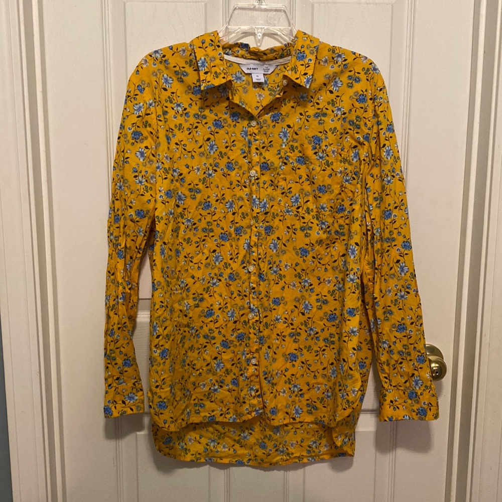 Old Navy - Yellow Floral Button-Down Shirt - XL